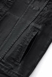 Obsidian Distressed Denim Jacket BLACK
