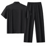 Loft Set – Textured Short Sleeve Shirt & Pant BLACK