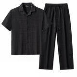 Loft Set – Textured Short Sleeve Shirt & Pant BLACK