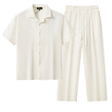 Loft Set – Textured Short Sleeve Shirt & Pant TAUPE