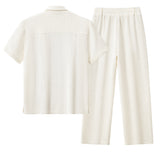Loft Set – Textured Short Sleeve Shirt & Pant TAUPE