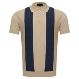 Men's Retro-Inspired Knit Polo Shirt IVORY/NAVY