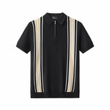 Retro Stripe Zip Knit Polo BLACK/KHAKI