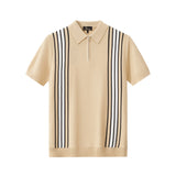 Retro Stripe Zip Knit Polo KHAKI/WHITE