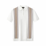 Retro Stripe Zip Knit Polo WHITE/KHAKI