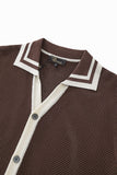 Contrast Trim Mesh Knit Button-Up COFFEE