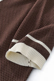 Contrast Trim Mesh Knit Button-Up COFFEE
