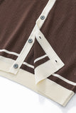 Contrast Trim Mesh Knit Button-Up COFFEE