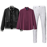 Prestige Varsity PU Jkt + Velvet Core LS button up Shirt + Pure Style Pants  MULBERRY/BLACK/WHITE/SILVER