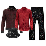 Pure Style Denim JKT + Glimmer Vogue + Prism Gem Denim Pant + Sanctum Cross Denim hat BLACK/SILVER/RED