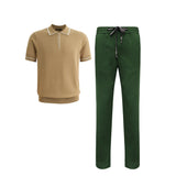 Riviera Contrast Trim Polo + Prestige Pants KHAKI/MYRTLE