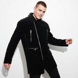 Faux Fur Collar Velvet Jacket BLACK