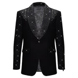 Luxurious Black Blazer with Elegant Rhinestone Emb BLACK