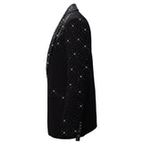 Luxurious Black Blazer with Elegant Rhinestone Emb BLACK
