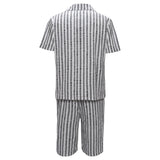 Men’s Striped Button-Up Shirt & Shorts Set WHITE/BLACK