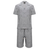 Men’s Striped Button-Up Shirt & Shorts Set WHITE/BLACK