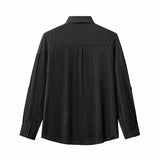 Crinkle Texture Shirt & Pant Set BLACK