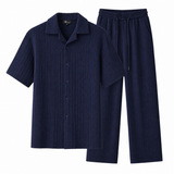 Loft Set – Textured Short Sleeve Shirt & Pant NAVY
