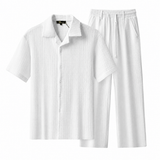 Loft Set – Textured Short Sleeve Shirt & Pant SNOW WHITE