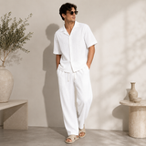 Loft Set – Textured Short Sleeve Shirt & Pant SNOW WHITE