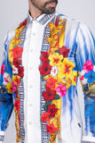 Greca Hibiscus Rhinestone Long Sleeve Shirt