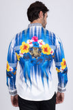 Greca Hibiscus Rhinestone Long Sleeve Shirt