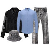Sanctum Cross Denim Jkt, Pant & Hat + Olympic Victory Button-Up Shirt BLACK/GREY/SILVER/SKY BLUE