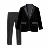 Valent Noir Velvet Blazer + Men’s Elegant Black Textured Dress Pants Black