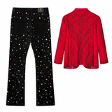 Valent Velvet Blazer + Prism Gem Denim Pant RED/BLACK