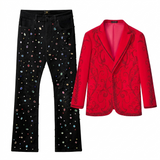 Valent Velvet Blazer + Prism Gem Denim Pant RED/BLACK
