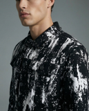 Flocked Eclipse Denim Jkt + No Limits Button-Up Shirt + Contour Belted Short + Sanctum Cross Denim hat BLACK/SILVER/WHITE