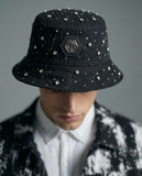 Flocked Eclipse Denim Jkt + No Limits Button-Up Shirt + Contour Belted Short + Sanctum Cross Denim hat BLACK/SILVER/WHITE