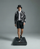Flocked Eclipse Denim Jkt + No Limits Button-Up Shirt + Contour Belted Short + Sanctum Cross Denim hat BLACK/SILVER/WHITE