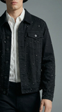 Celestial Stud Denim Jkt + Haven Textured Long Sleeve Shirt + Celestial Stud Denim Pants + Midnight Serpent Rhinestone BLACK/WHITE