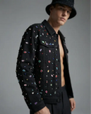 Prism Gem Denim Jkt + Contour Belted Short + Midnight Serpent RhinestonE hat BLACK