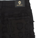 Patchwork Distressed Denim Jacket + Jeans SET - BLACK