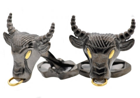 Gold and Black Plated Stainless Steel Bull Cufflinks