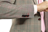 Slim Fit Grey Plaid With Red Detail Two Piece GB-ITA-308