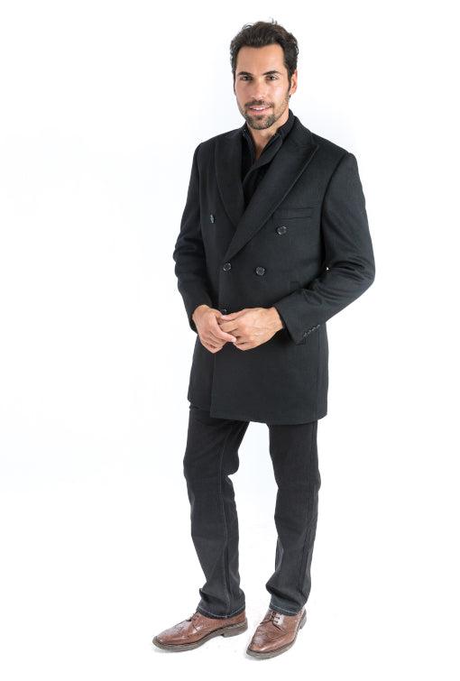 Black Double Breasted Classic Fit Overcoat