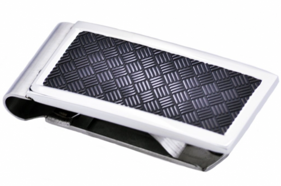Black Plated Crosshatch Stainless Steel Money Clip