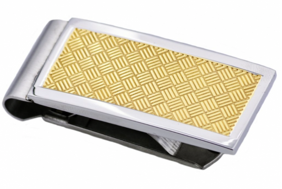 Gold Plated Crosshatch Stainless Steel Money Clip