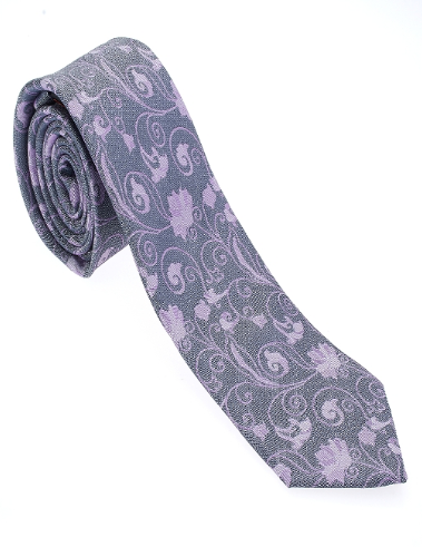 Grey and Light Purple Floral Necktie