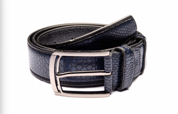 Traditional Textured Dark Blue Belt with Silver Buckle