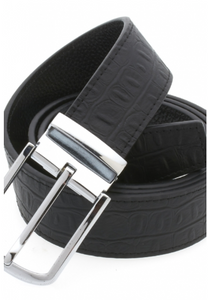 Traditional Textured Black Belt with Silver Buckle