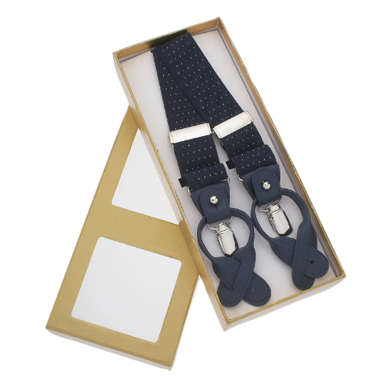 Navy Suspenders with White Dots
