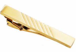 Gold Plated with Lines Tie Clip