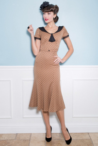 Tan with Black Polka Dots Raileen Fitted Dress by Stop Staring!