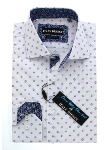 White & Blue Pattern Slim Fit Casual Shirt