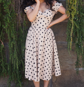 Billion Dollar Baby 1950's Tan Polka Dot Swing Dress by Stop Staring! Italy Direct Billion Dollar Baby 1950's Tan Polka Dot Swing Dress by Stop Staring! Italy Direct