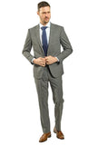 Slim Fit Grey Plaid With Blue Detail Two Piece Suit GB-REDA-19
